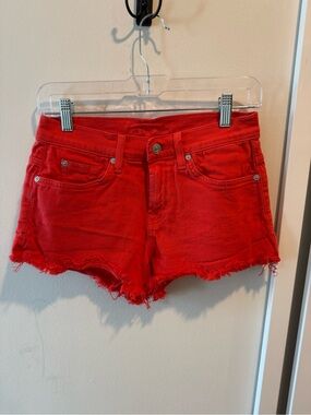 7 For All Mankind Red Frayed Hem Denim Shorts Size 25